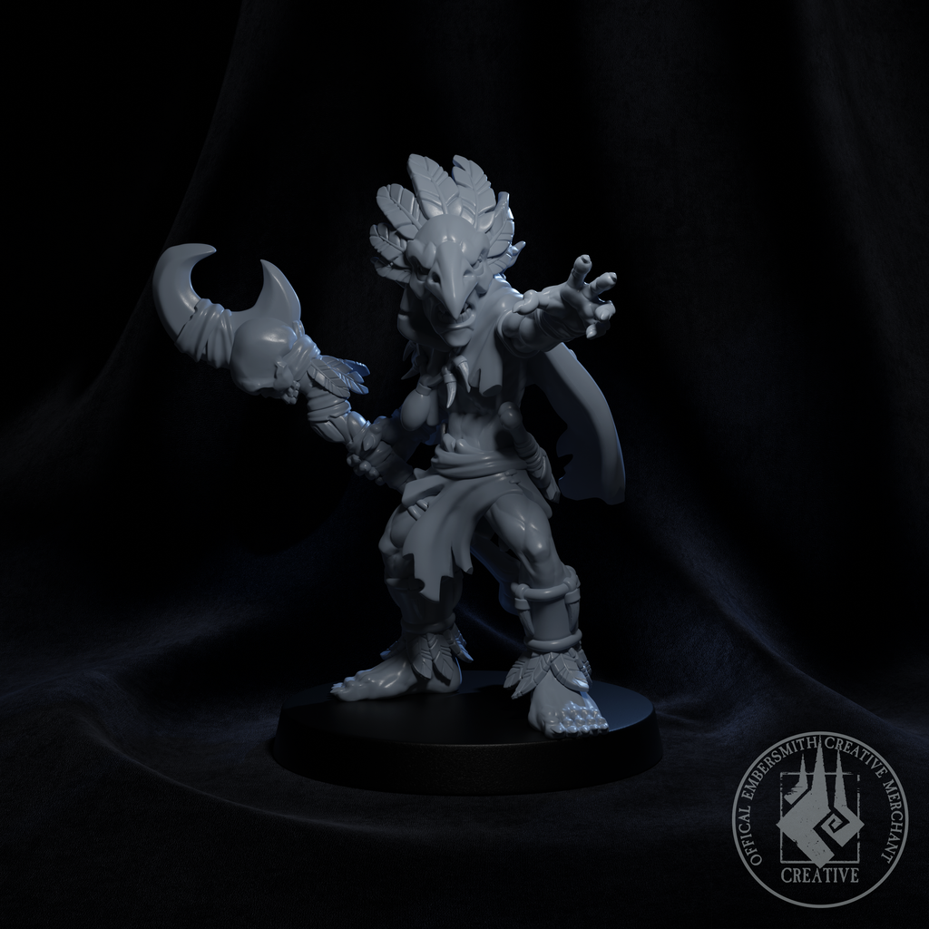 Resin Goblin Shaman Miniature with Mask, 3D Render, Front View.