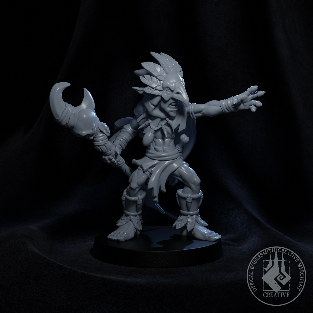 Resin Goblin Shaman Miniature with Mask, 3D Render, Front View Facing Right..