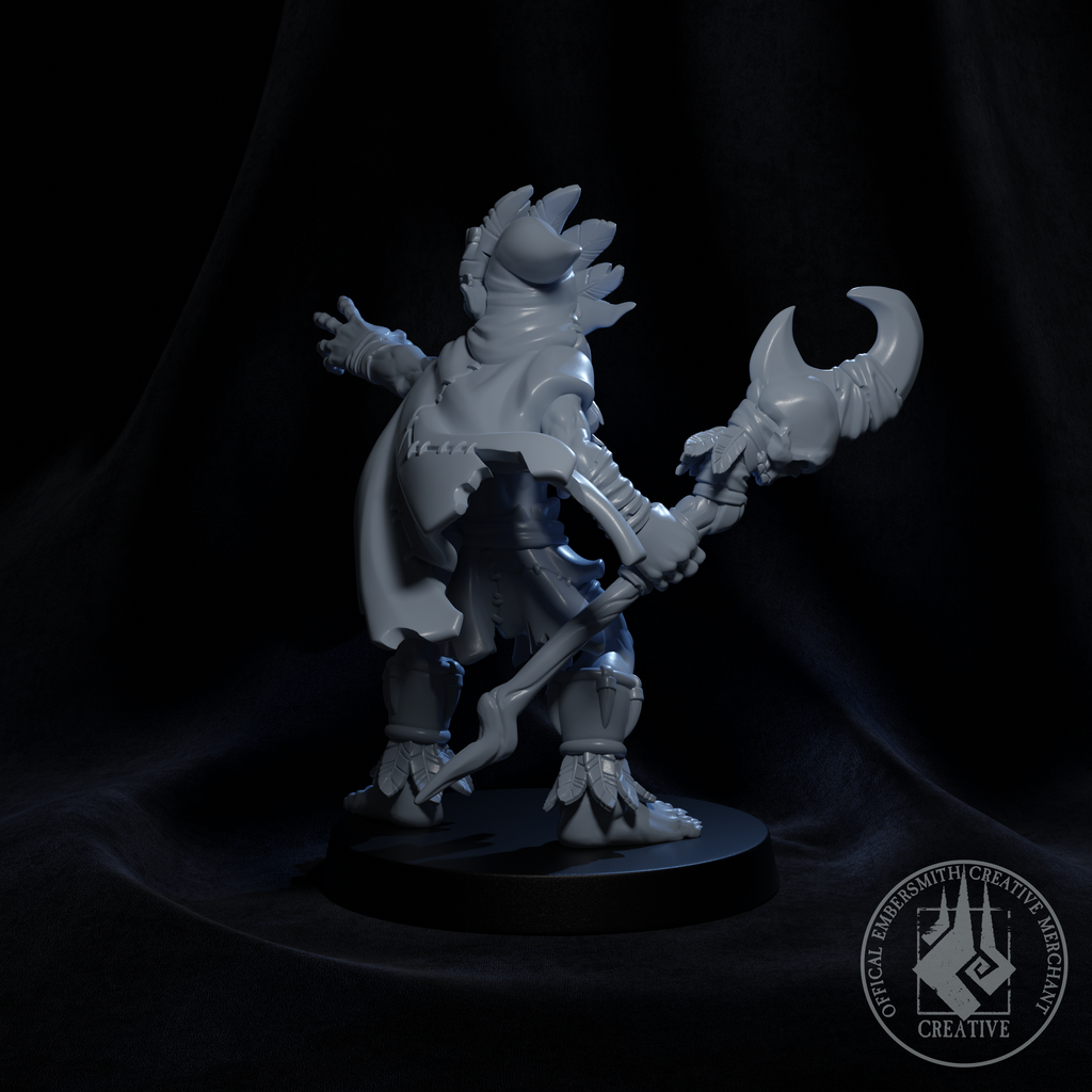 Resin Goblin Shaman Miniature with Mask, 3D Render, Back View.