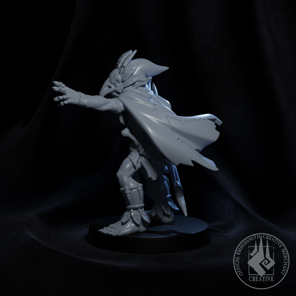 Resin Goblin Shaman Miniature with Mask, 3D Render, Side View Facing Left.