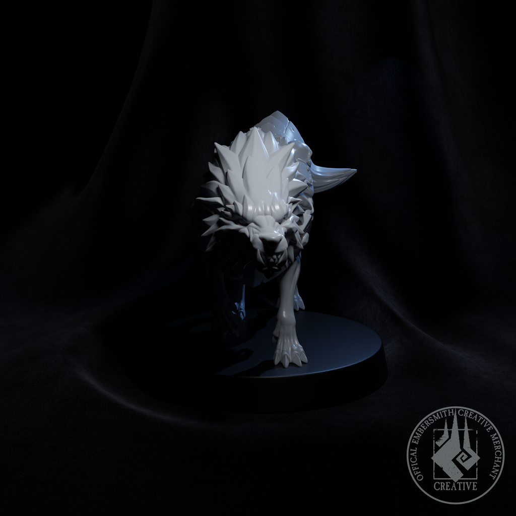 Resin Goblin Wolf Mount Miniature, 3D Render, Front View.