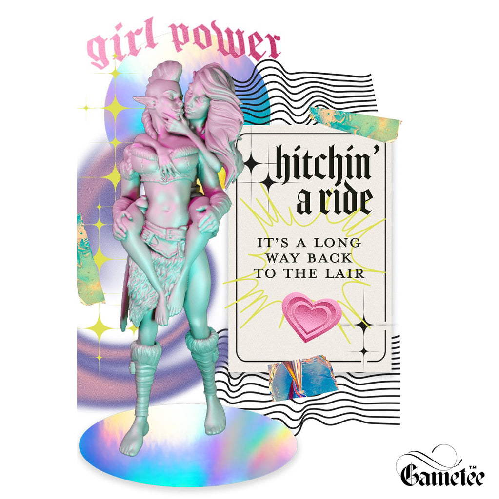 Resin Girl Power Miniature, 3D render, front view.