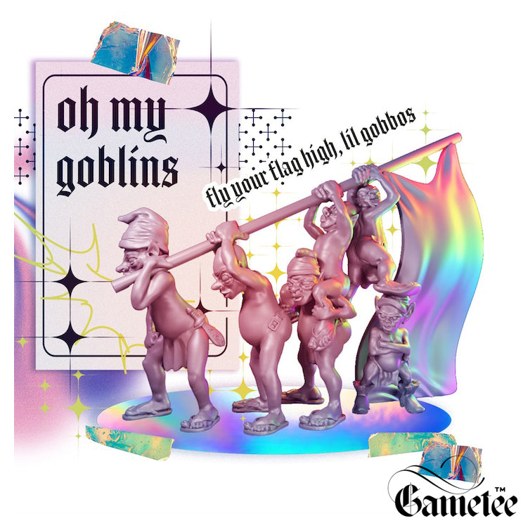 Resin Pride Goblins Miniature, 3D Render, Side View.
