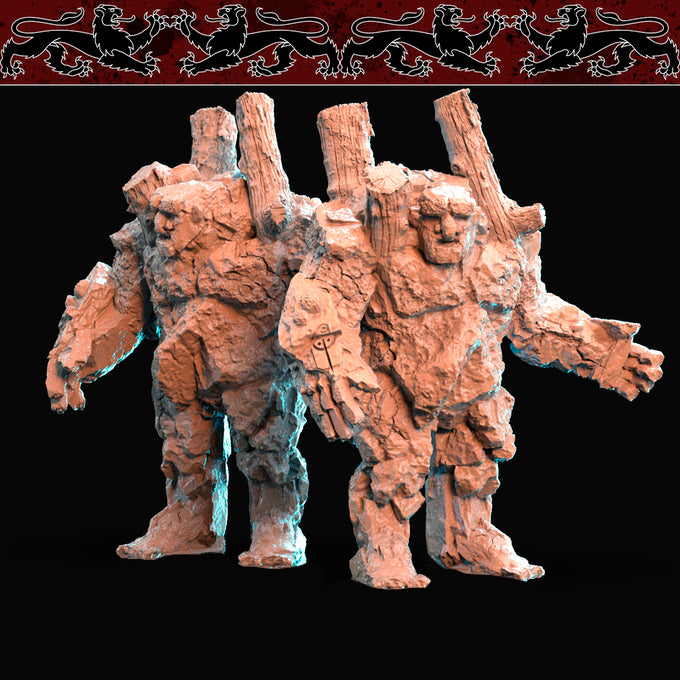 Resin Rock Golem Miniature, 3D Render, Front and Side View.