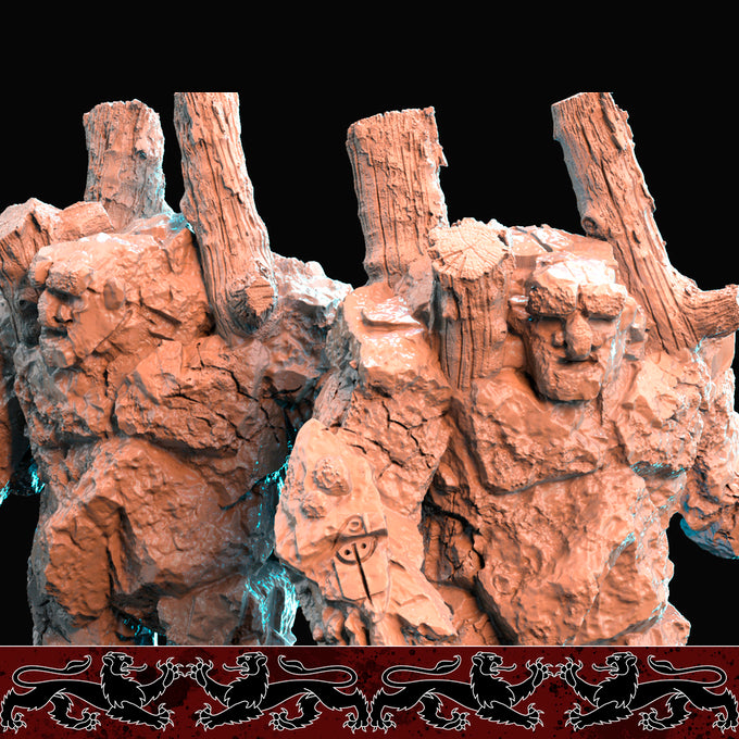 Resin Rock Golem Miniature, 3D Render, Close Up Front and Side View.