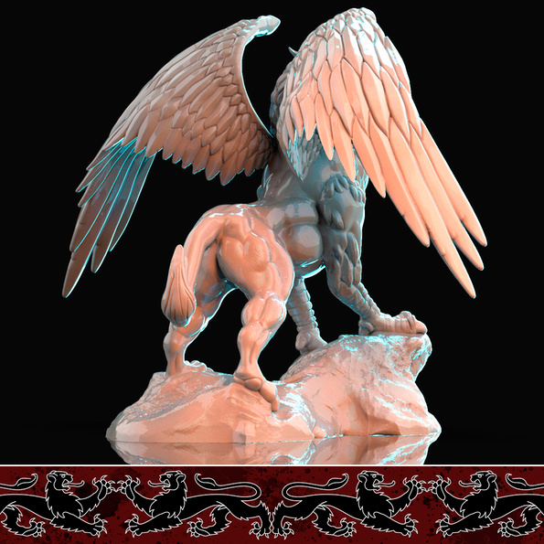 Resin Griffin Miniature, 3D Render, Back View.