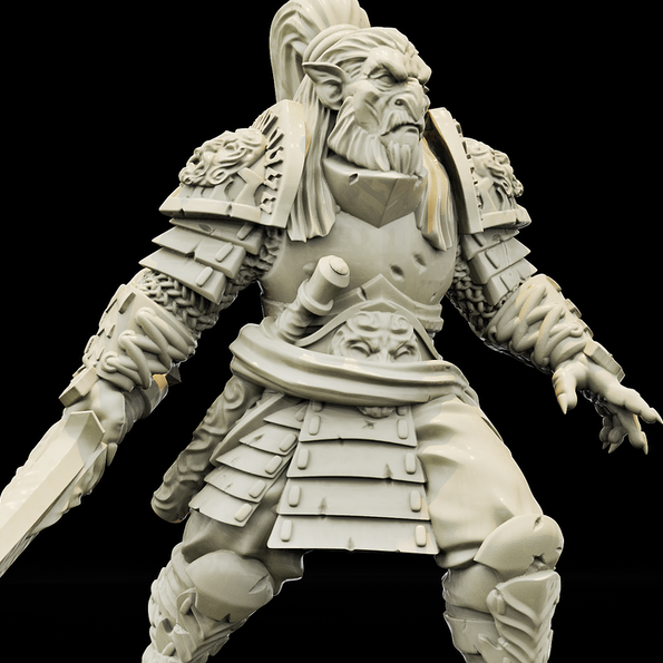 Resin Hobgoblin Miniature with Armor (Pose 2), 3D Render, Front View.