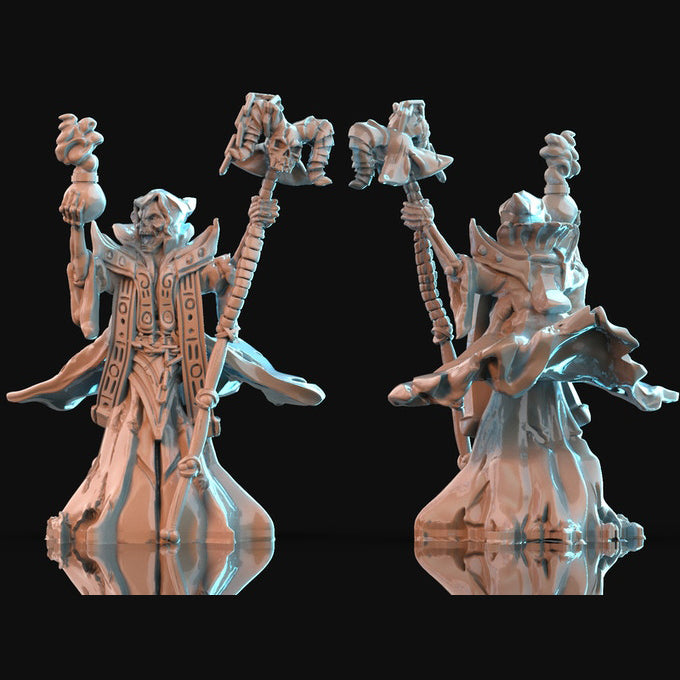 Resin Lich Miniature, 3D Render, Front and Back View.
