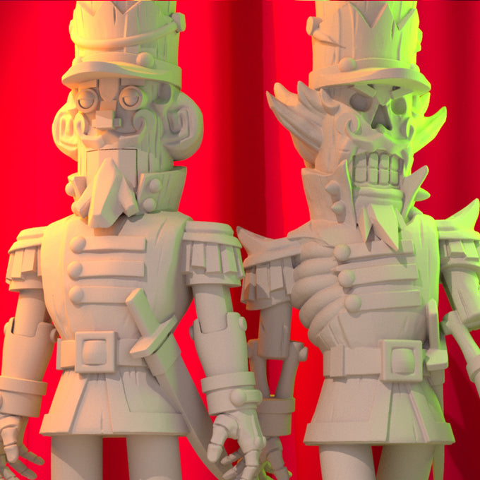 Resin Nutcracker Miniature (Pose 1 and 2), 3D Render, Close Up Front View.