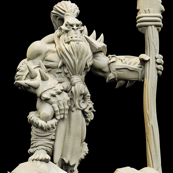 Resin Orc Miniature with Spear (Pose 3), 3D Render, Front View.