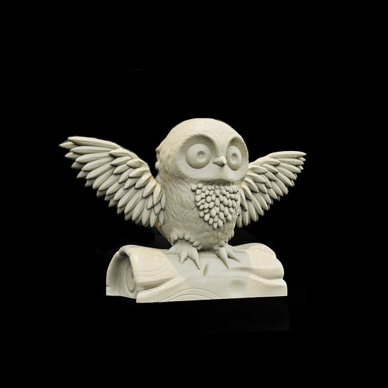 Resin Small Pet Owl Miniature, 3D Render, Front View.