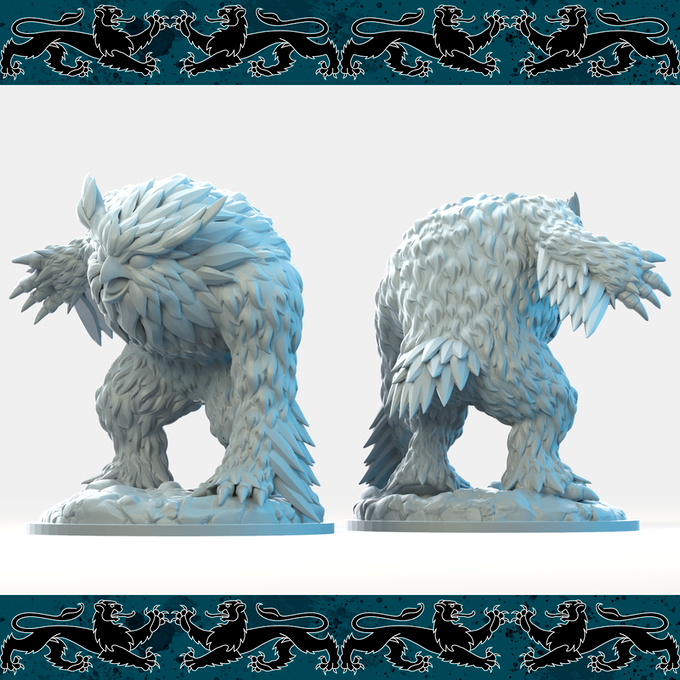 Resin Nightowl Miniature, 3D Render, Front and Back View. 