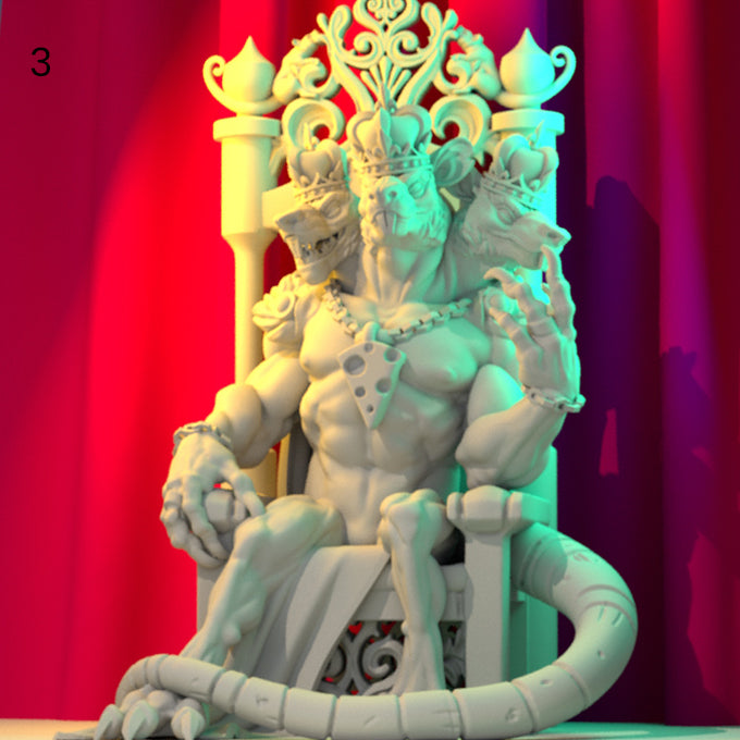 Resin Rat King Miniature (Pose 3), 3D Render, Front View.
