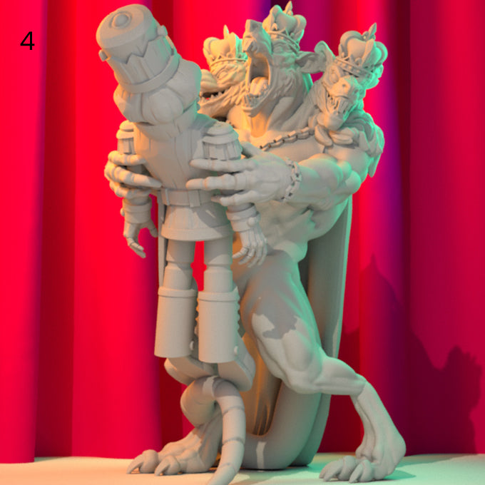 Resin Rat King Miniature (Pose 4), 3D Render, Front View.
