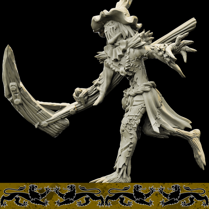 Resin Scarecrow Miniature (Pose 1), 3D Render, Side View.