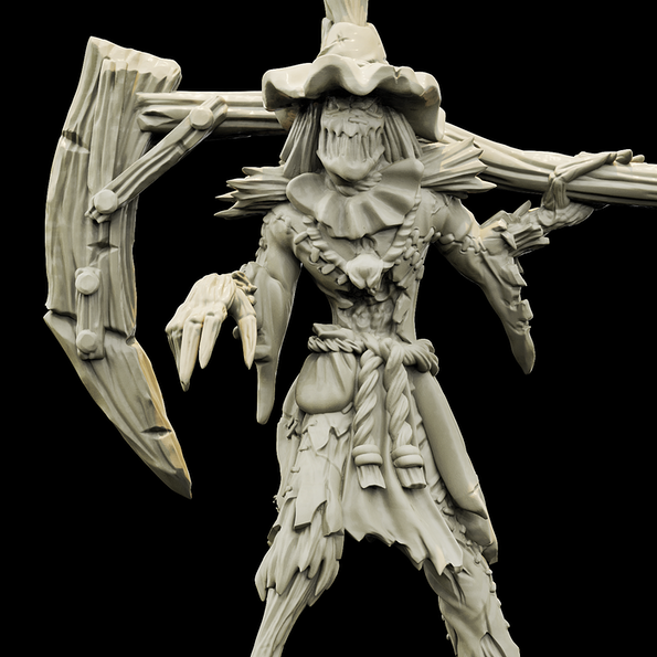 Resin Scarecrow Miniature (Pose 2), 3D Render, Front View.