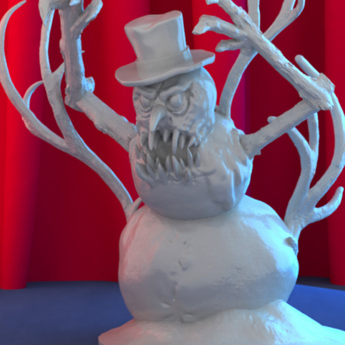 Resin Evil Snowman Miniature, 3D Render, Front View. 