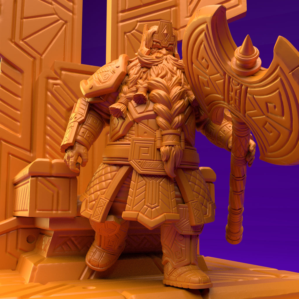 Resin Dwarf King Miniature (Pose 1), 3D Render, Front View.