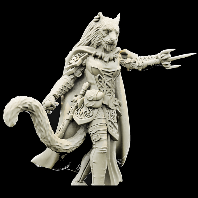 Resin Ishu Tigress Miniature (Pose 2), 3D Render, Front View.