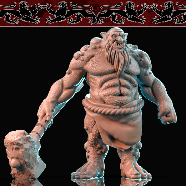 Resin Troll Miniature with Hammer, 3D Render, Front View. 