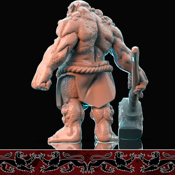 Resin Troll Miniature with Hammer, 3D Render, Back View.