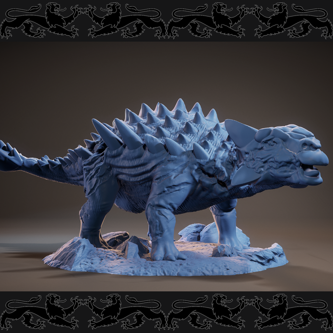 Resin Undead Ankylosaurus Miniature, 3D Render, Side View. 