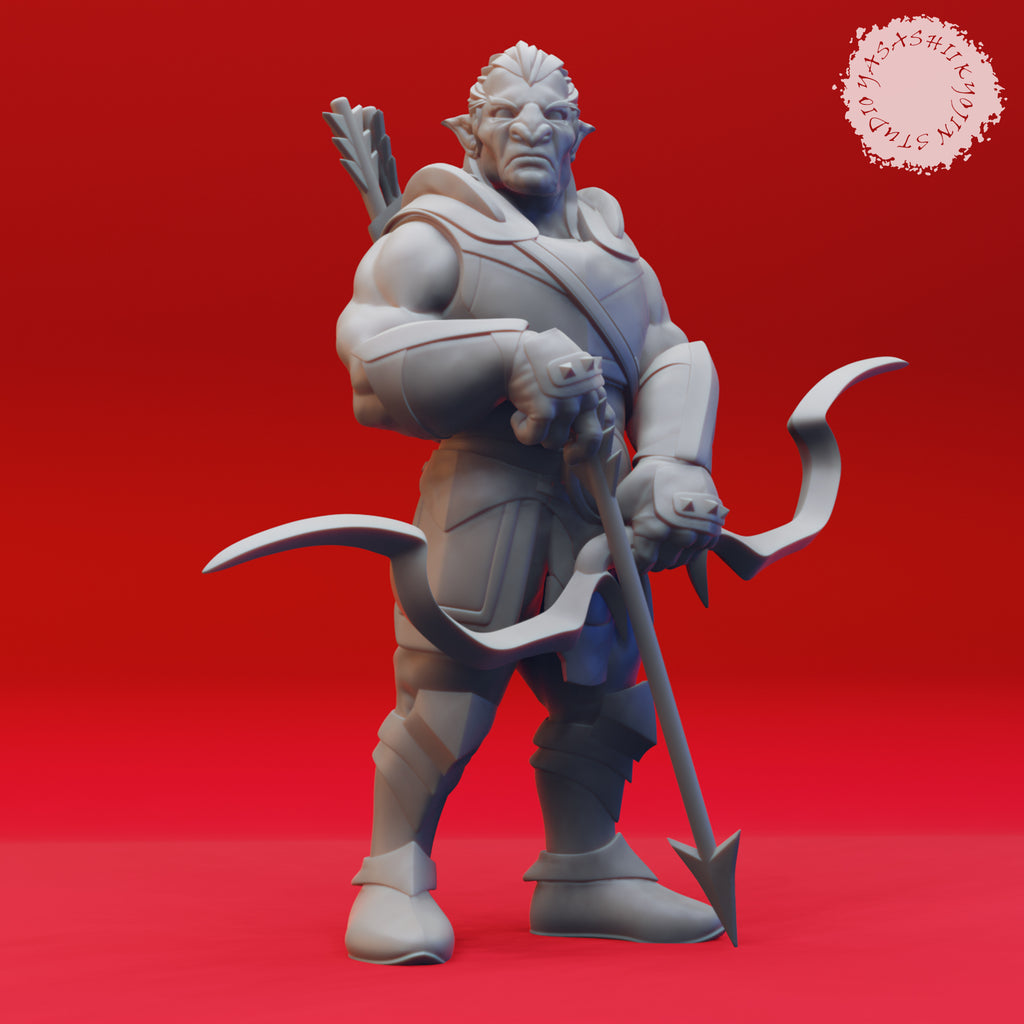 Resin Hobgoblin Miniature with Bow, 3D Render, Front View.