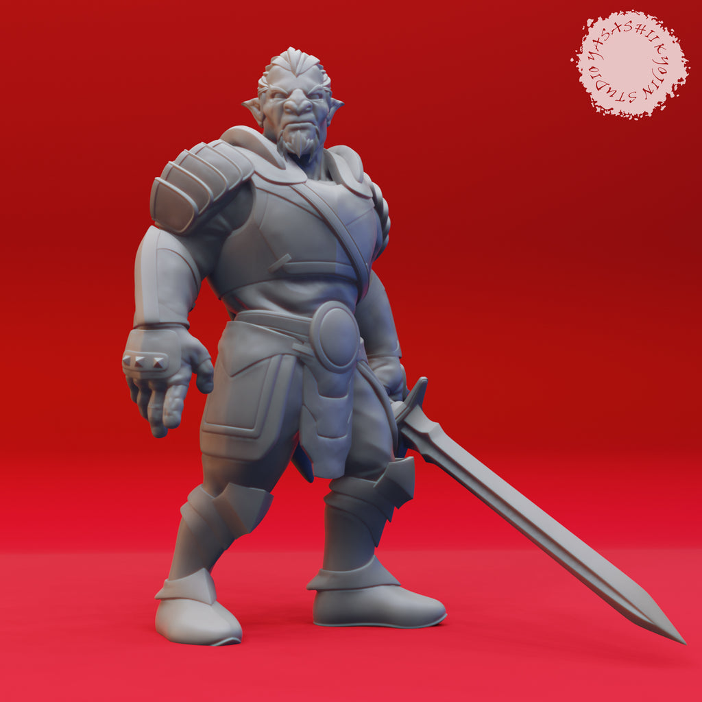 Resin Hobgoblin Miniature with Sword, 3D Render, Front View.