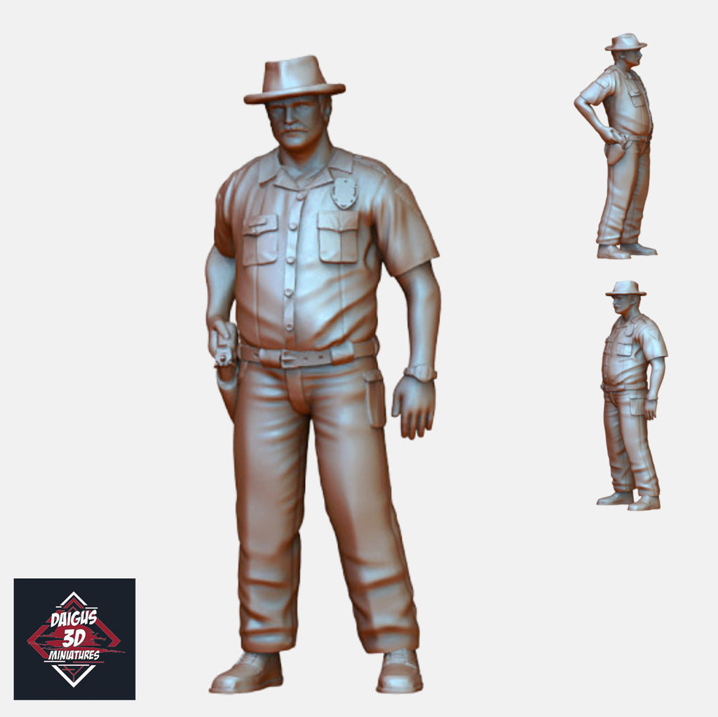 Resin Sheriff Miniature w/o Base, 3D Render, Front and Side Views.