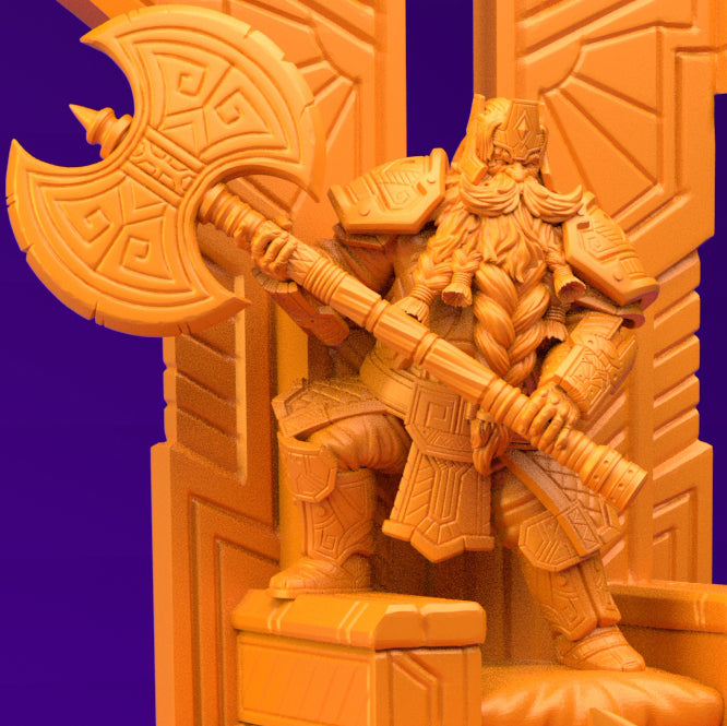 Resin Dwarf King Miniature (Pose 2), 3D Render, Front View.