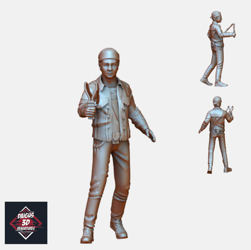 Resin Tabletop Player 3 Miniature w/o Base, 3D Render, Front, Side, and Back Views.