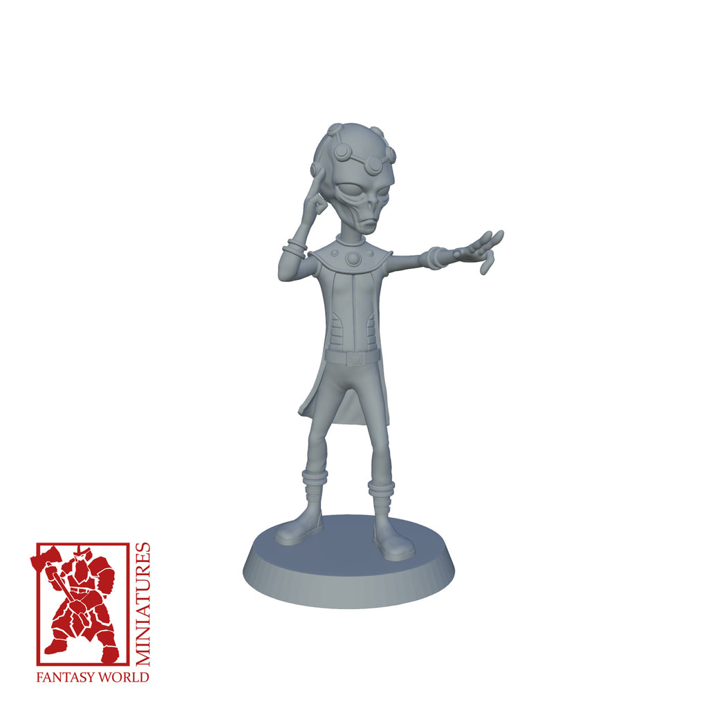 Resin Extra Terrestrial Miniature with Telekinetic Powers, 3D render, front view.