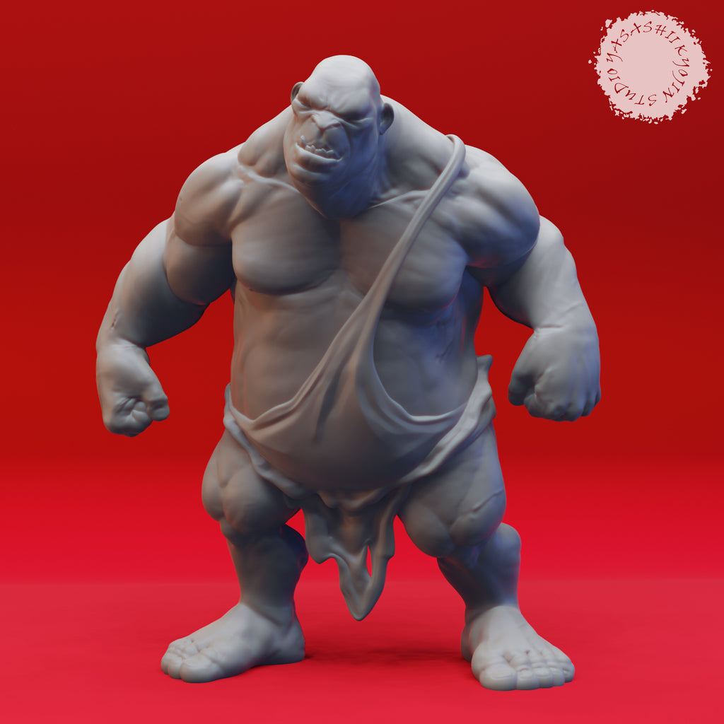 Resin Ogre Miniature, 3D Render, Front View.
