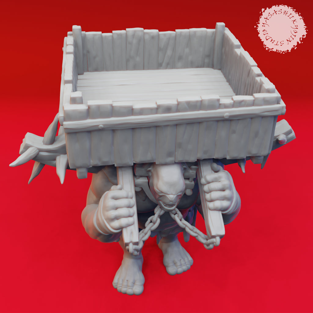 Resin Ogre Loader Miniature, 3D Render, Top View.