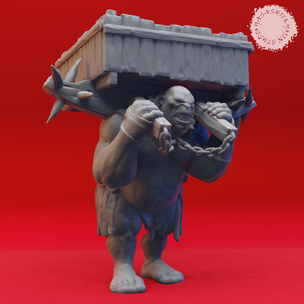 Resin Ogre Loader Miniature, 3D Render, Front View.