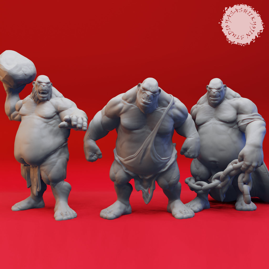 Resin Ogre Miniature Bundle, 3D Render, Front Views.