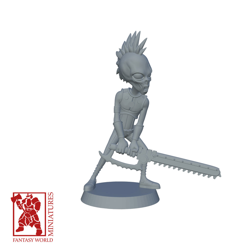 Resin Punk Rock Extra Terrestrial Miniature, 3D Render, Front View Facing Right.