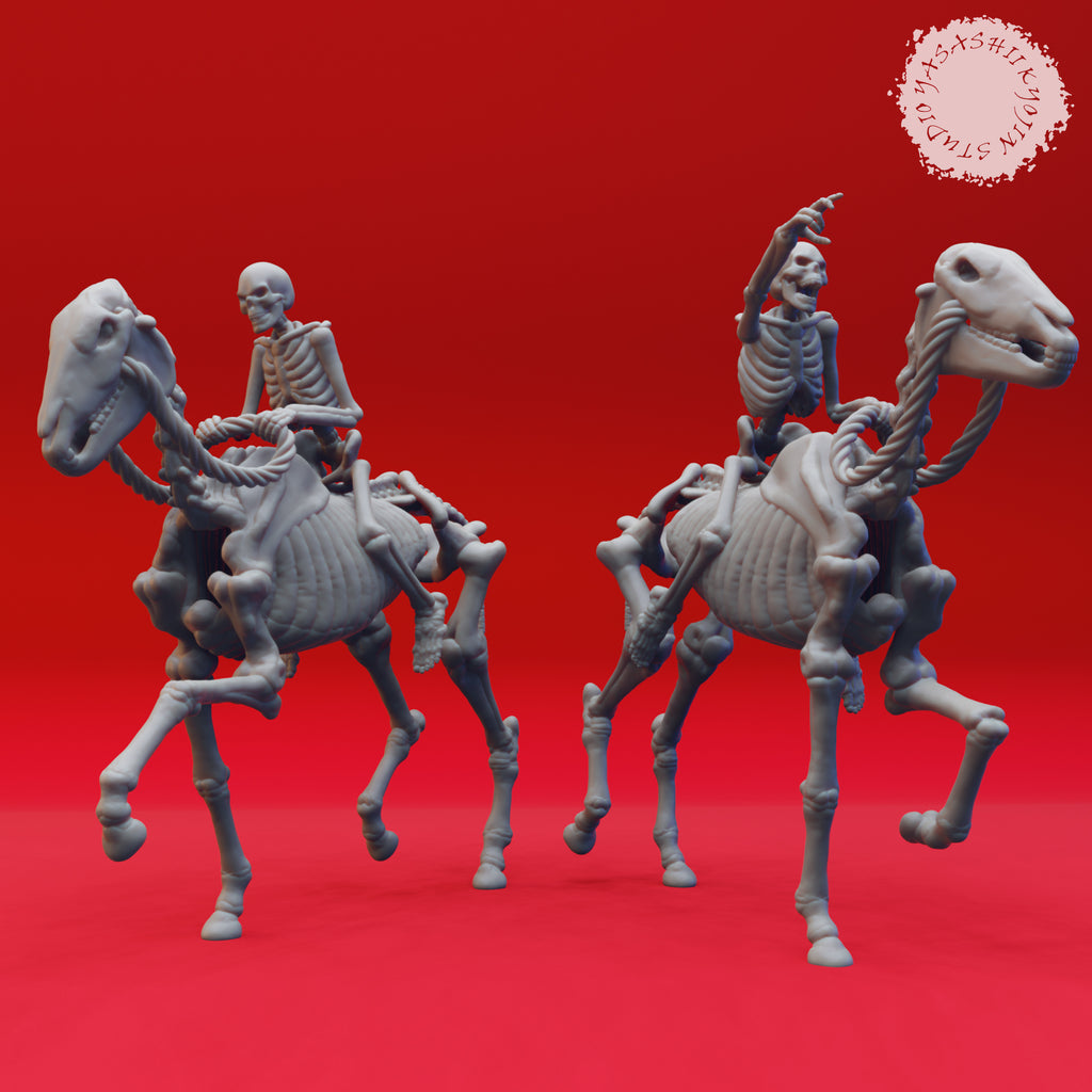 Resin Skeleton Rider Miniatures, 3D Render, Front Views.