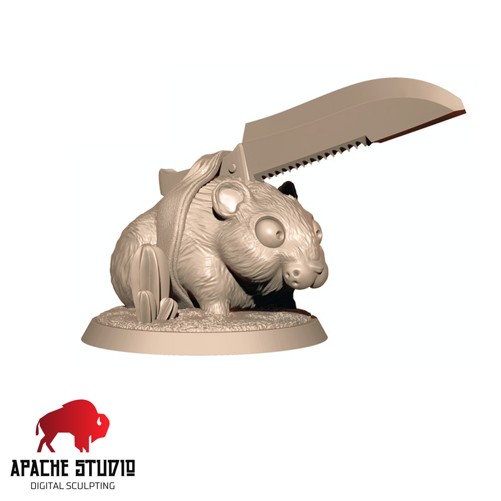Resin Hamster Barbarian Miniature, 3D Render, Side View. 