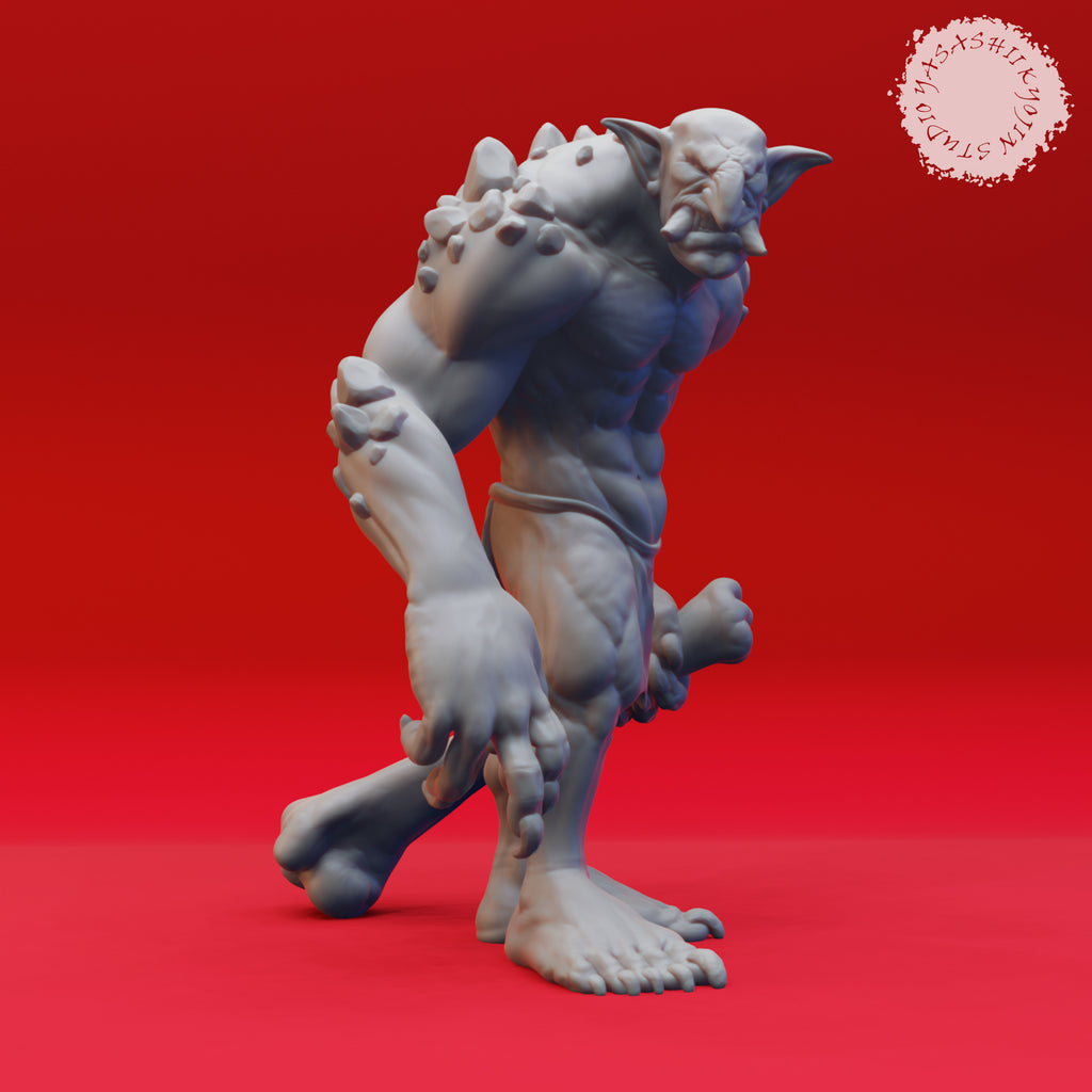 Resin Troll Miniature with Bone, 3D render, side view.
